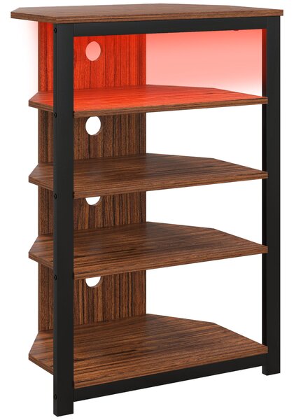 HOMCOM 4-Tier Corner TV Stand with Storage, LED Lights, Cable Management, Small TV Unit Entertainment Centre for TVs up to 29", for Living Room, Bedroom