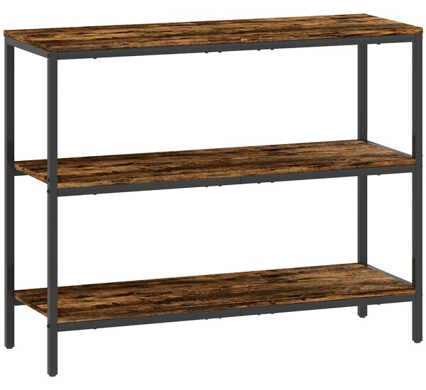 HOMCOM 3-Tier Console Table with Storage Shelves - Rustic Brown