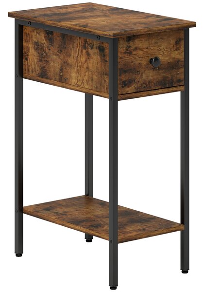 HOMCOM Narrow Side Table with Drawer and Storage Shelf - Rustic Brown