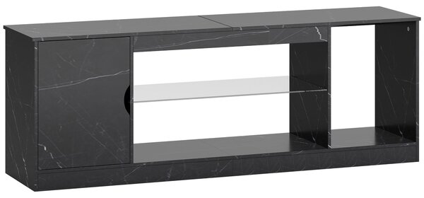 HOMCOM TV Stand Cabinet, Marble Effect TV Unit for up to 55" TVs with Glass Shelf and Storage Cabinet, Entertainment Unit for Living Room, Bedroom, Black