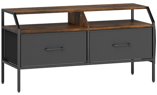 HOMCOM TV Stand Cabinet, TV Unit for 55-inch TVs with 2 Foldable Fabric Drawers, 5 Divided Side Pockets, Open Shelves, Console Table for Living Room, Bedroom, Entertainment Room, Rustic Brown