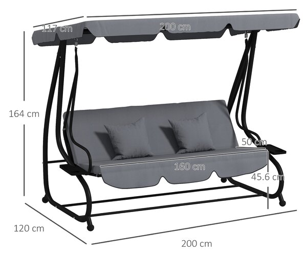 Outsunny Three-Person garden Swing Chair, with Adjustable Canopy - Light Brown