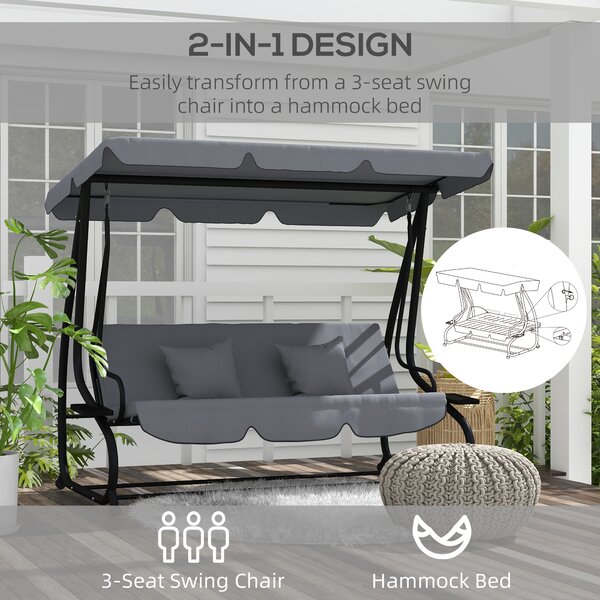 Outsunny Three-Person garden Swing Chair, with Adjustable Canopy - Light Brown