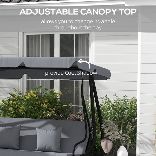 Outsunny Three-Person garden Swing Chair, with Adjustable Canopy - Light Brown