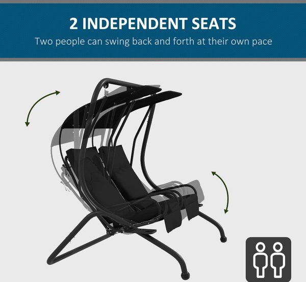 Outsunny Two-Seat Garden Swing Chair, with Protective Canopy - Black