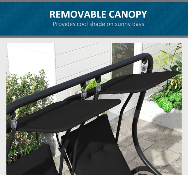 Outsunny Two-Seat Garden Swing Chair, with Protective Canopy - Black