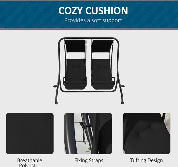 Outsunny Two-Seat Garden Swing Chair, with Protective Canopy - Black