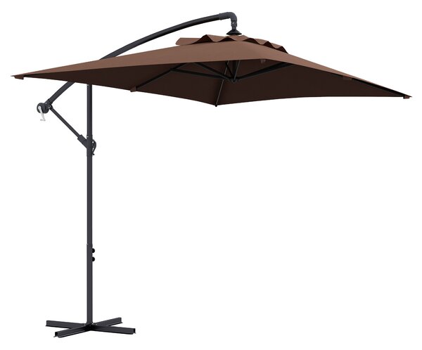 Outsunny Waterproof Cantilever Parasol: Crank-Operated, 6 Ribs, Cross Base, Rectangular Banana Hanging Umbrella, 3x2m, Brown Aosom UK