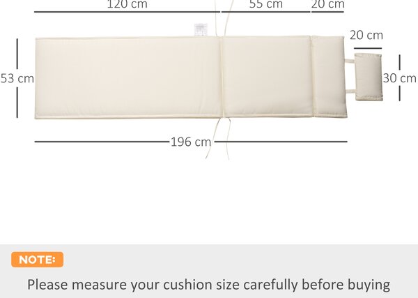 Outsunny Garden Sun Lounger Cushion Replacement Thick Sunbed Reclining Chair Relaxer Pad with Pillow - Cream White Aosom UK