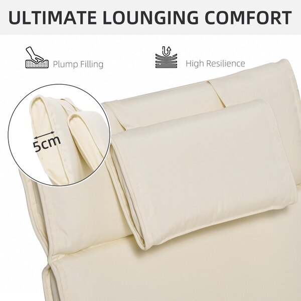Outsunny Garden Sun Lounger Cushion Replacement Thick Sunbed Reclining Chair Relaxer Pad with Pillow - Cream White Aosom UK