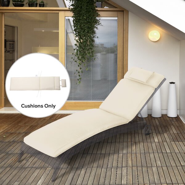 Outsunny Garden Sun Lounger Cushion Replacement Thick Sunbed Reclining Chair Relaxer Pad with Pillow - Cream White Aosom UK