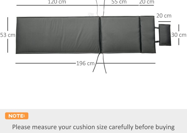 Outsunny Garden Sun Lounger Cushion Replacement Thick Sunbed Reclining Chair Relaxer Pad with Pillow - Grey