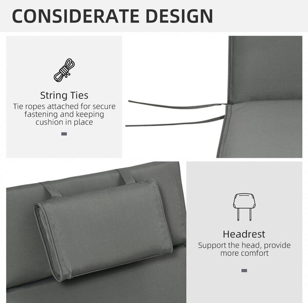 Outsunny Garden Sun Lounger Cushion Replacement Thick Sunbed Reclining Chair Relaxer Pad with Pillow - Grey