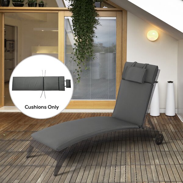 Outsunny Garden Sun Lounger Cushion Replacement Thick Sunbed Reclining Chair Relaxer Pad with Pillow - Grey