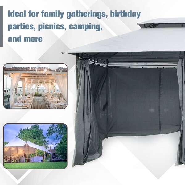 Outsunny 10 x 13ft Metal Gazebo Outdoor 2-Tier Steel Frame Gazebo with Curtains Outdoor Backyard, Black/Grey Aosom UK