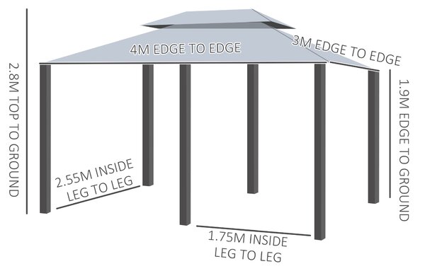Outsunny 10 x 13ft Metal Gazebo Outdoor 2-Tier Steel Frame Gazebo with Curtains Outdoor Backyard, Black/Grey Aosom UK
