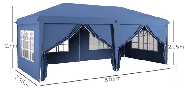Outsunny 3 x 6m Pop-Up Gazebo, with Curtain Walls and Windows - Blue