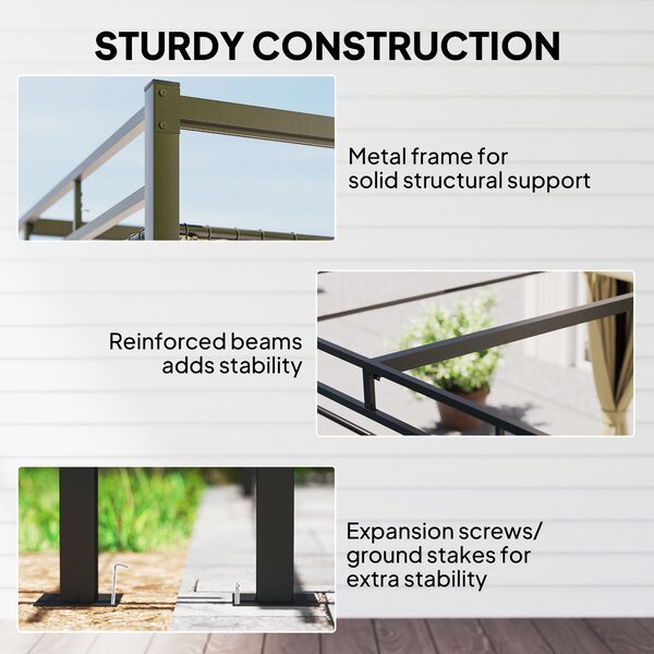 Outsunny 3 x 3 m Pergola with Retractable Roof Canopy and Curtains, UPF30+ Metal Frame Garden Pergola Gazebo Sun Shade, Khaki