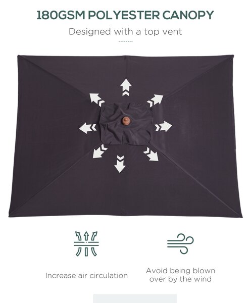 Outsunny Bamboo Parasol: 2m x 1.5m Tilting Patio Umbrella with UV Protection, Deep Grey