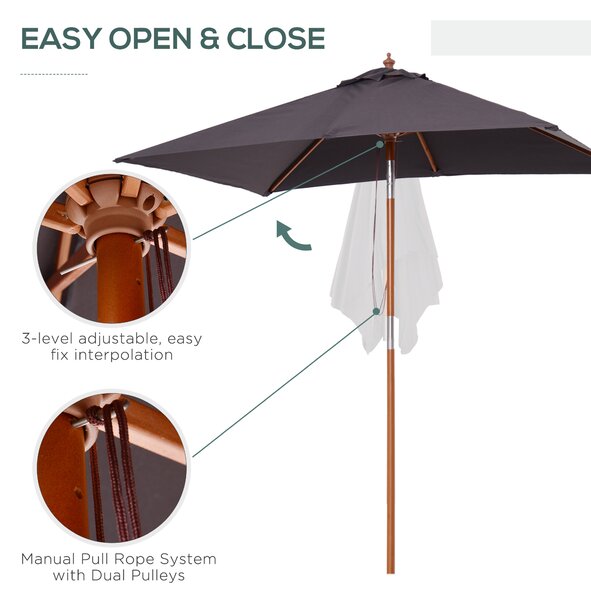 Outsunny Bamboo Parasol: 2m x 1.5m Tilting Patio Umbrella with UV Protection, Deep Grey