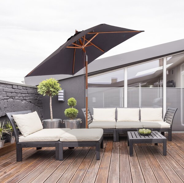 Outsunny Bamboo Parasol: 2m x 1.5m Tilting Patio Umbrella with UV Protection, Deep Grey