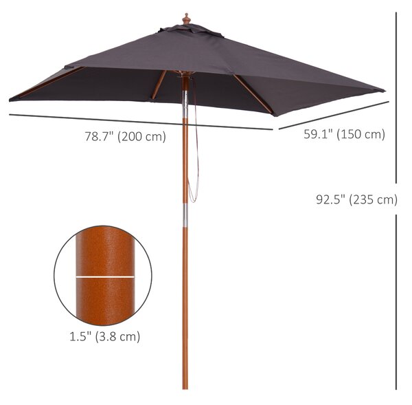 Outsunny Bamboo Parasol: 2m x 1.5m Tilting Patio Umbrella with UV Protection, Deep Grey