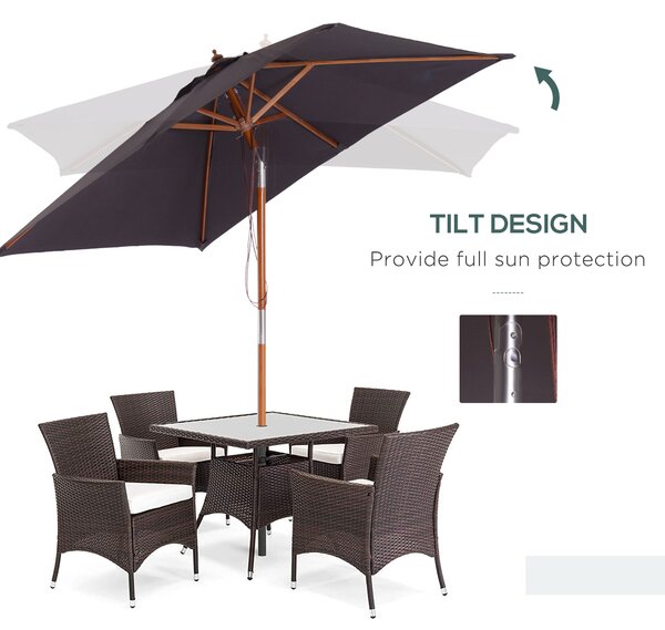 Outsunny Bamboo Parasol: 2m x 1.5m Tilting Patio Umbrella with UV Protection, Deep Grey