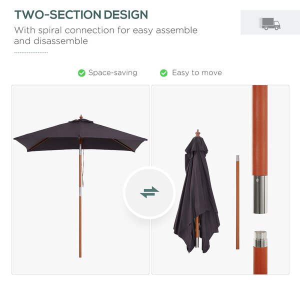 Outsunny Bamboo Parasol: 2m x 1.5m Tilting Patio Umbrella with UV Protection, Deep Grey