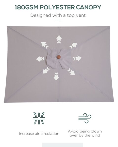 Outsunny Waterproof 2m x 1.5m Patio Garden Parasol Sun Umbrella Sunshade Canopy Outdoor Furniture Fir Wooden Pole 6 Ribs Tilt Mechanism Aosom UK