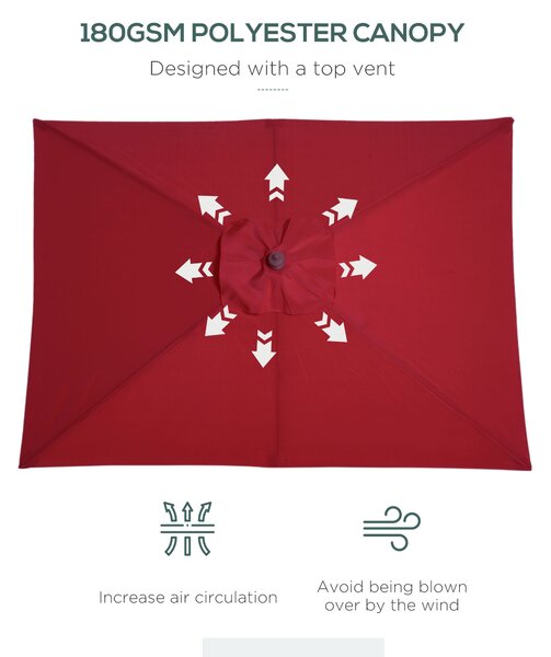 Outsunny 2 x 1.5m Patio Garden Parasol Sun Umbrella Sunshade Canopy Outdoor Backyard Furniture Fir Wooden Pole 6 Ribs Tilt Mechanism - Wine Red