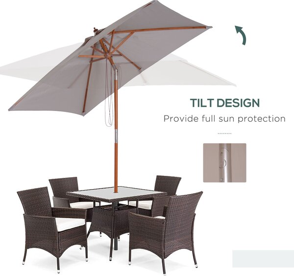 Outsunny Waterproof 2m x 1.5m Patio Garden Parasol Sun Umbrella Sunshade Canopy Outdoor Furniture Fir Wooden Pole 6 Ribs Tilt Mechanism Aosom UK