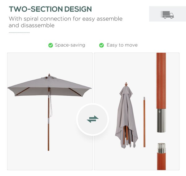 Outsunny Waterproof 2m x 1.5m Patio Garden Parasol Sun Umbrella Sunshade Canopy Outdoor Furniture Fir Wooden Pole 6 Ribs Tilt Mechanism Aosom UK