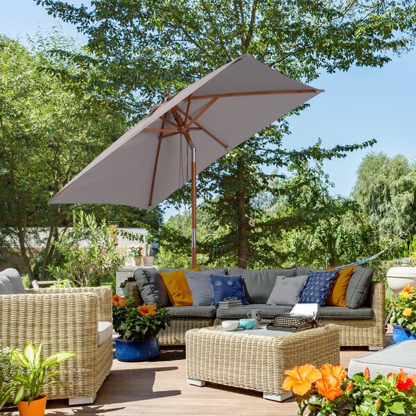 Outsunny Waterproof 2m x 1.5m Patio Garden Parasol Sun Umbrella Sunshade Canopy Outdoor Furniture Fir Wooden Pole 6 Ribs Tilt Mechanism Aosom UK
