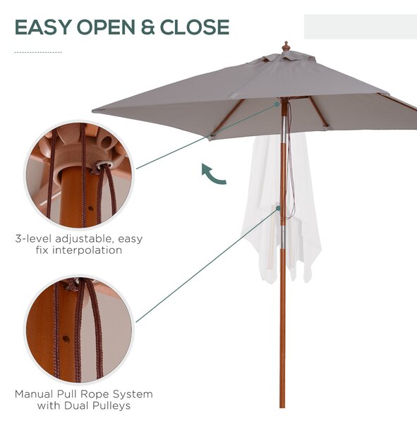Outsunny Waterproof 2m x 1.5m Patio Garden Parasol Sun Umbrella Sunshade Canopy Outdoor Furniture Fir Wooden Pole 6 Ribs Tilt Mechanism Aosom UK