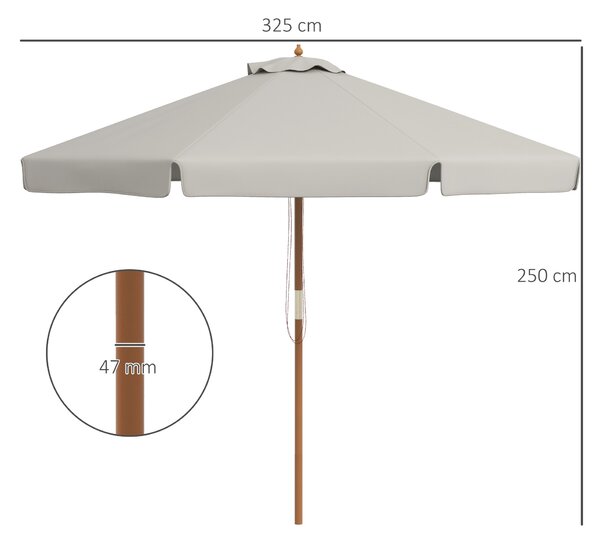 Outsunny 3.3(m) Garden Parasol Umbrella, Outdoor Sun Shade Canopy with 8 Bamboo Ribs, Ruffles and Wood Pole, Grey