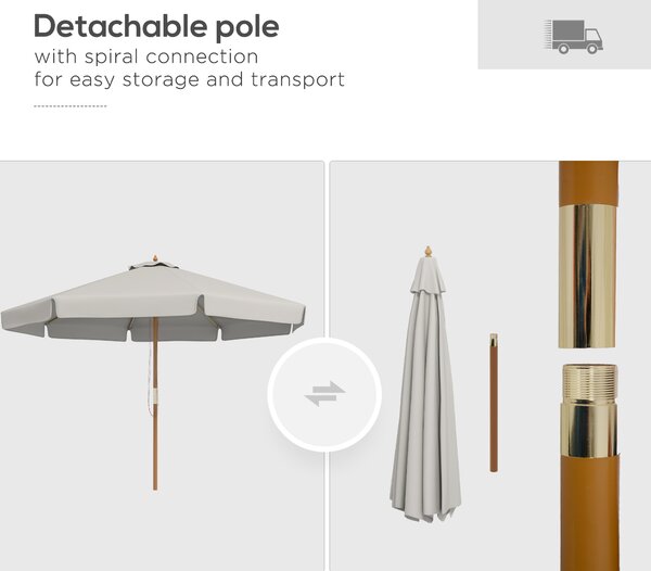 Outsunny 3.3(m) Garden Parasol Umbrella, Outdoor Sun Shade Canopy with 8 Bamboo Ribs, Ruffles and Wood Pole, Grey