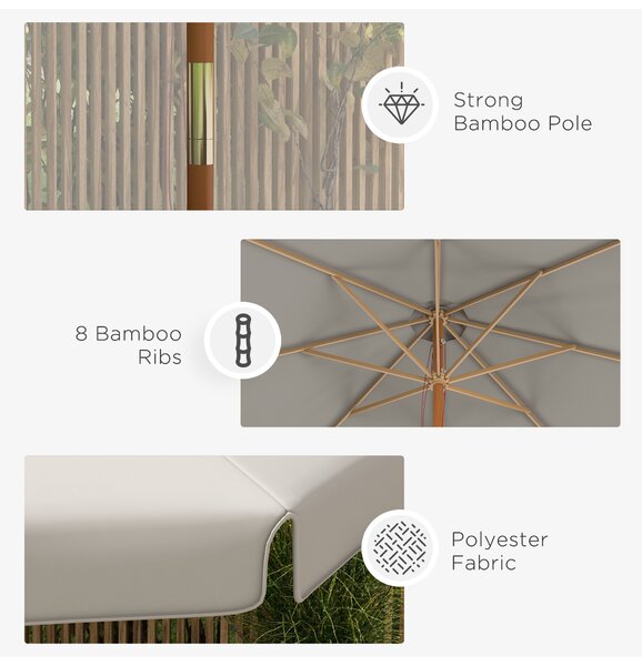 Outsunny 3.3(m) Garden Parasol Umbrella, Outdoor Sun Shade Canopy with 8 Bamboo Ribs, Ruffles and Wood Pole, Grey