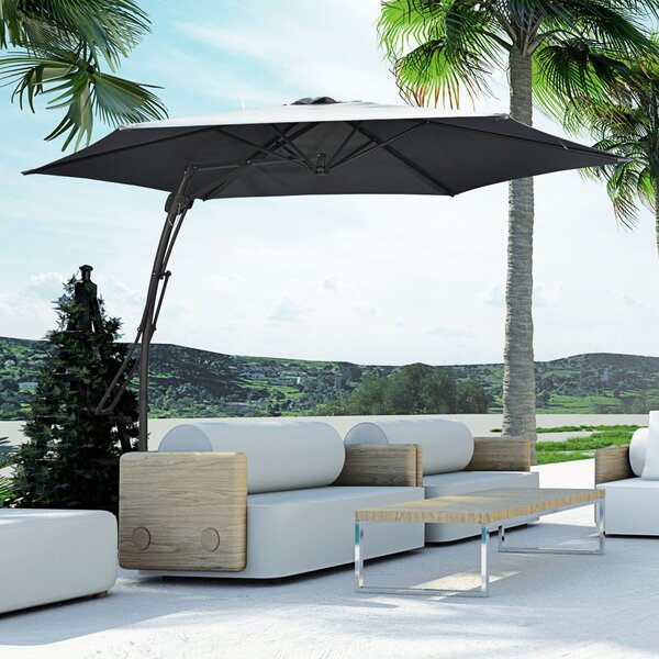 Outsunny Waterproof 3m Cantilever Parasol with Easy Lever, Patio Umbrella w/ Crank Handle, Cross Base & 6 Metal Ribs, Outdoor Sun Shades Aosom UK