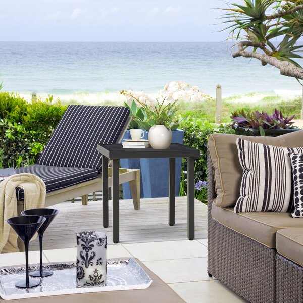 Outsunny Patio Side Table with Umbrella Hole, Durable Steel Frame, Ideal for Balcony and Garden, Black, 50x50cm Aosom UK