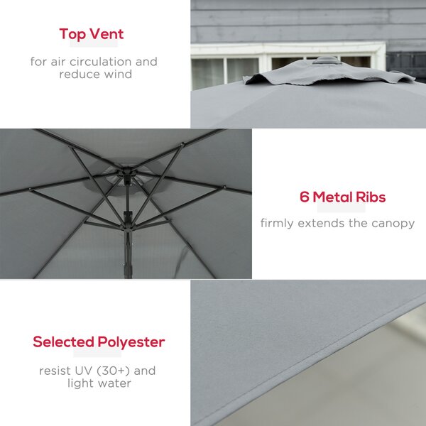 Outsunny Waterproof 3m Cantilever Parasol with Easy Lever, Patio Umbrella w/ Crank Handle, Cross Base & 6 Metal Ribs, Outdoor Sun Shades Aosom UK