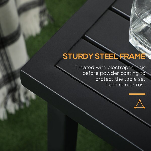 Outsunny Patio Side Table with Umbrella Hole, Durable Steel Frame, Ideal for Balcony and Garden, Black, 50x50cm Aosom UK