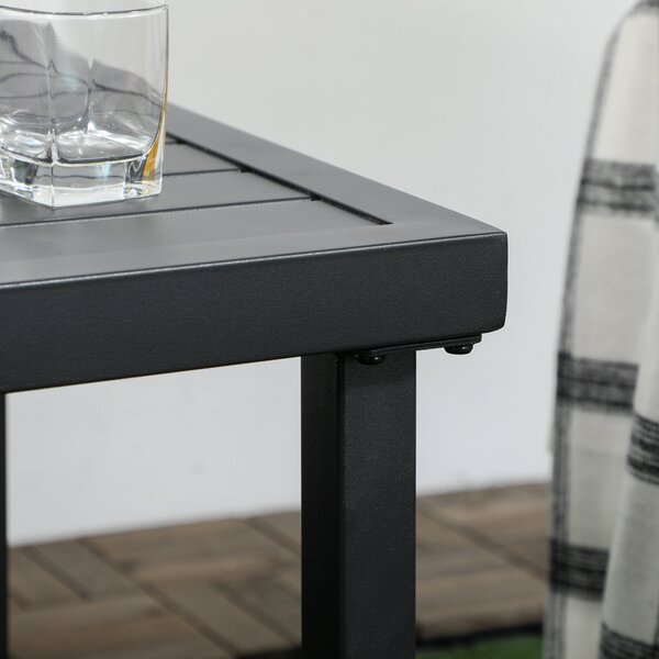 Outsunny Patio Side Table with Umbrella Hole, Durable Steel Frame, Ideal for Balcony and Garden, Black, 50x50cm Aosom UK