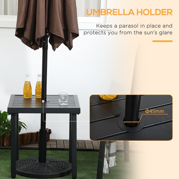 Outsunny Patio Side Table with Umbrella Hole, Durable Steel Frame, Ideal for Balcony and Garden, Black, 50x50cm Aosom UK