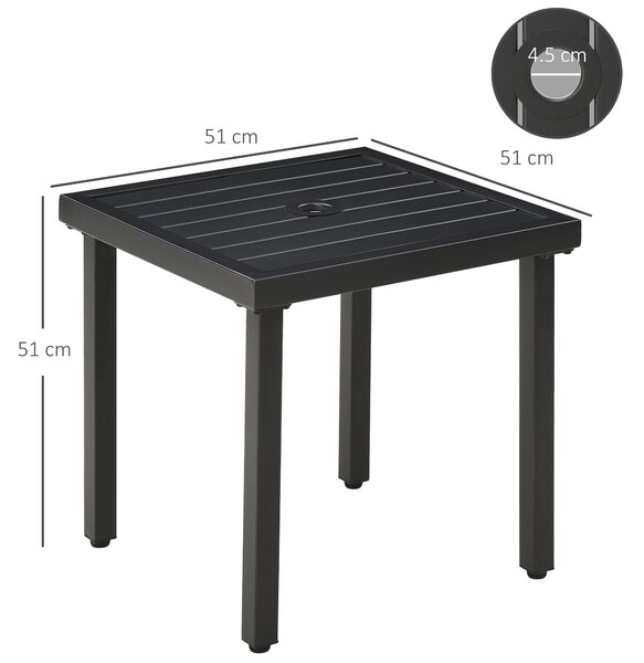 Outsunny Patio Side Table with Umbrella Hole, Durable Steel Frame, Ideal for Balcony and Garden, Black, 50x50cm Aosom UK