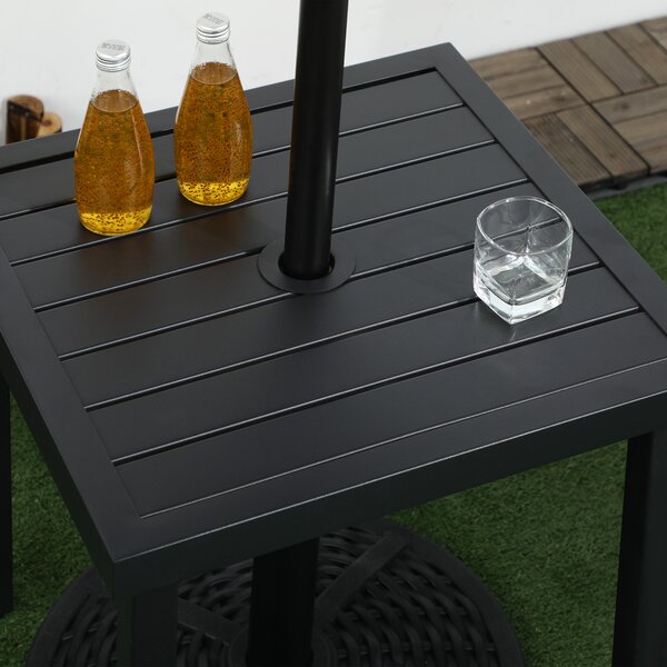 Outsunny Patio Side Table with Umbrella Hole, Durable Steel Frame, Ideal for Balcony and Garden, Black, 50x50cm Aosom UK