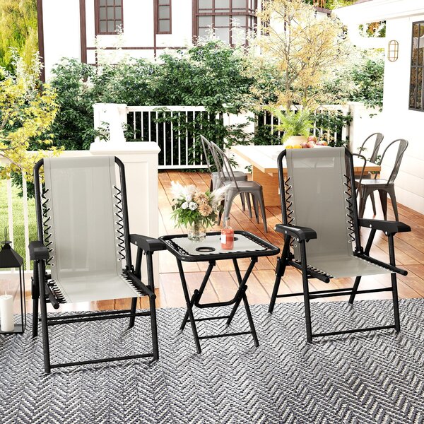 Outsunny Three-Piece Garden Table and Chair Set - Cream White