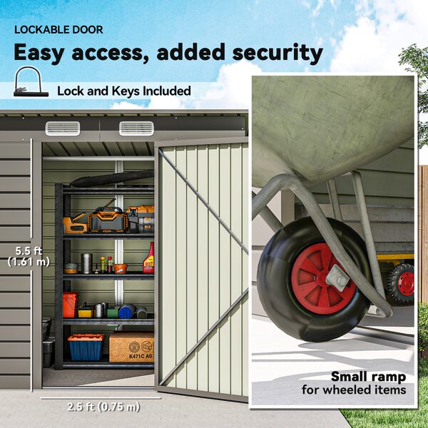 Outsunny 4x6ft Metal Garden Shed with Lockable Door, Galvanised Steel Outdoor Storage Shed, Weather Resistant Tool Storage House for Garden & Backyard, Grey Aosom UK