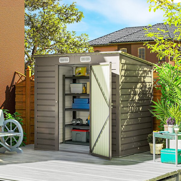 Outsunny 4x6ft Metal Garden Shed with Lockable Door, Galvanised Steel Outdoor Storage Shed, Weather Resistant Tool Storage House for Garden & Backyard, Grey Aosom UK