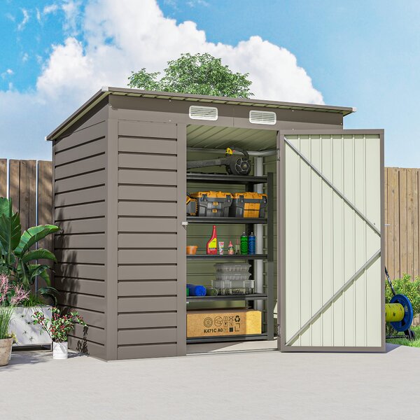Outsunny 4x6ft Metal Garden Shed with Lockable Door, Galvanised Steel Outdoor Storage Shed, Weather Resistant Tool Storage House for Garden & Backyard, Grey Aosom UK