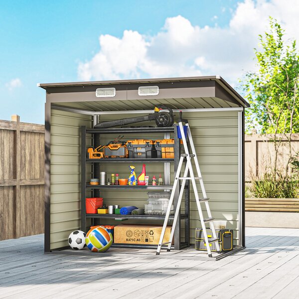 Outsunny 4x6ft Metal Garden Shed with Lockable Door, Galvanised Steel Outdoor Storage Shed, Weather Resistant Tool Storage House for Garden & Backyard, Grey Aosom UK